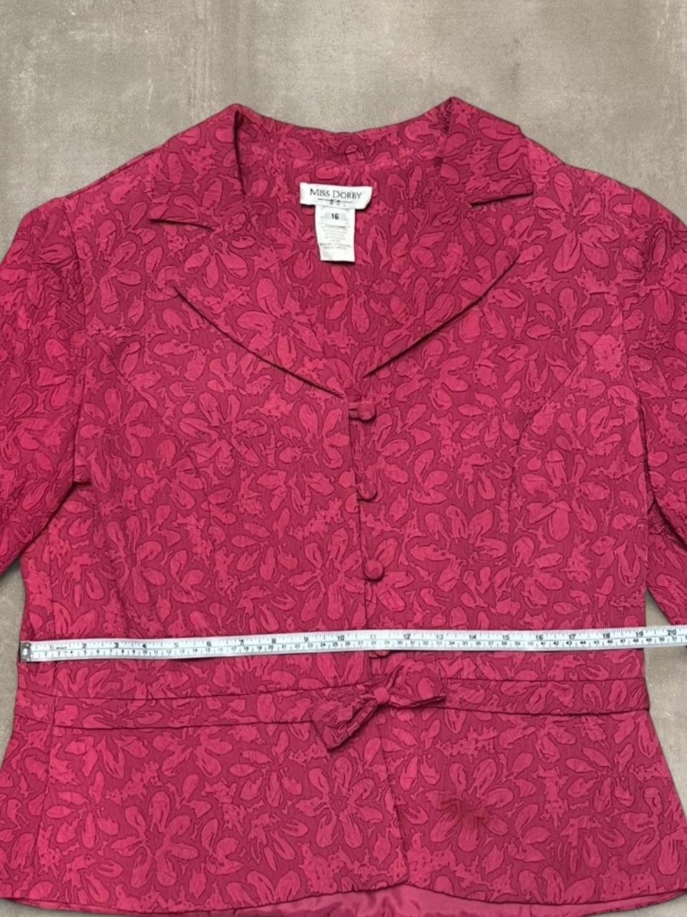 Miss Dorby Pink Floral Textured Jacket Blazer Size 16 Vintage - Picture 3 of 5